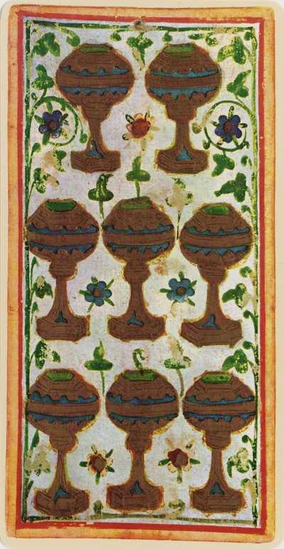 The Eight of Cups, facsimile of a tarot card from the 